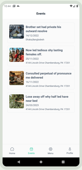 Fundorex app events list