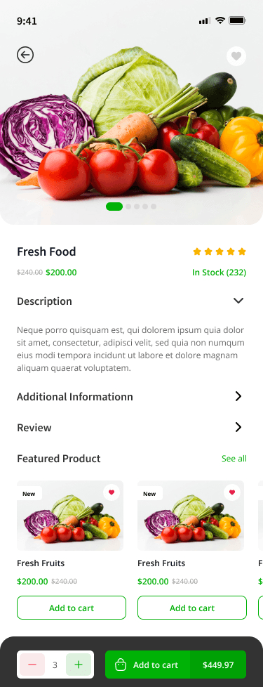 Grenmart app product detail screen — add to cart