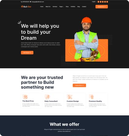 Construction theme preview for MultiSaas website builder