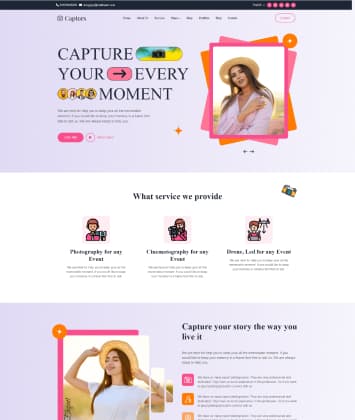 Photography theme preview for MultiSaas website builder