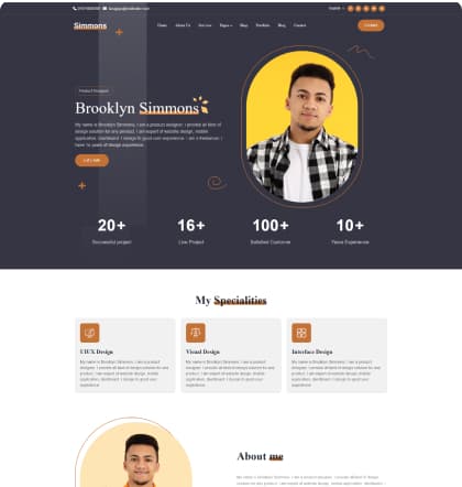 Portfolio theme preview for MultiSaas website builder