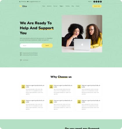 Support Ticketing theme preview for MultiSaas website builder