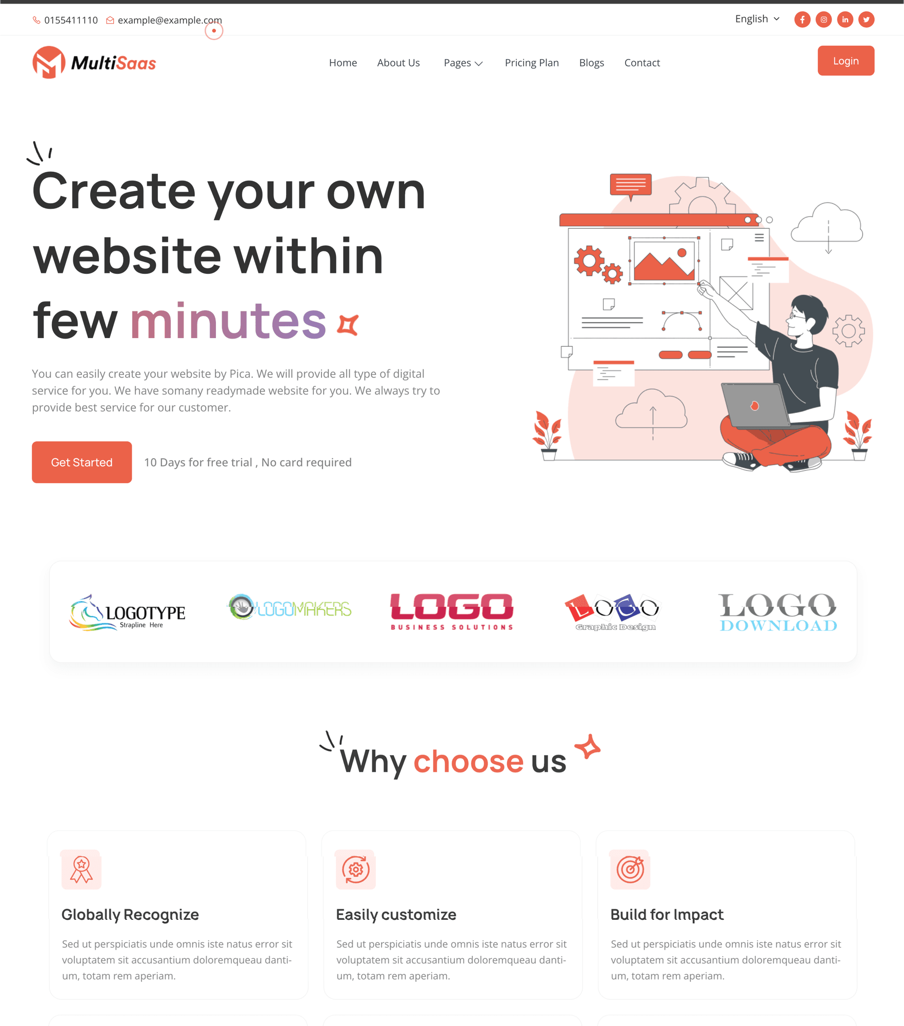 MultiSaas multi-tenant website builder SaaS platform landing page
