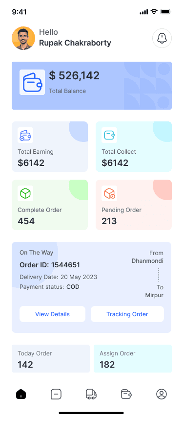 SafeCart Delivery Man App — main screen