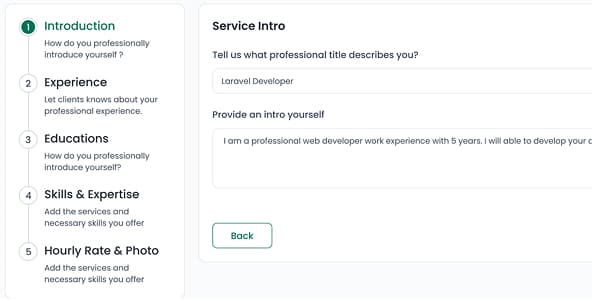 Advanced freelancer account creation — multi-step profile setup in Xilancer