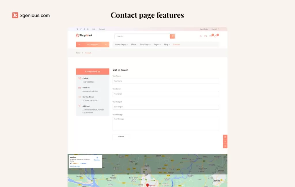 Contact page features