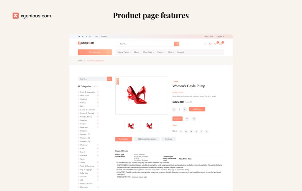 Product page features