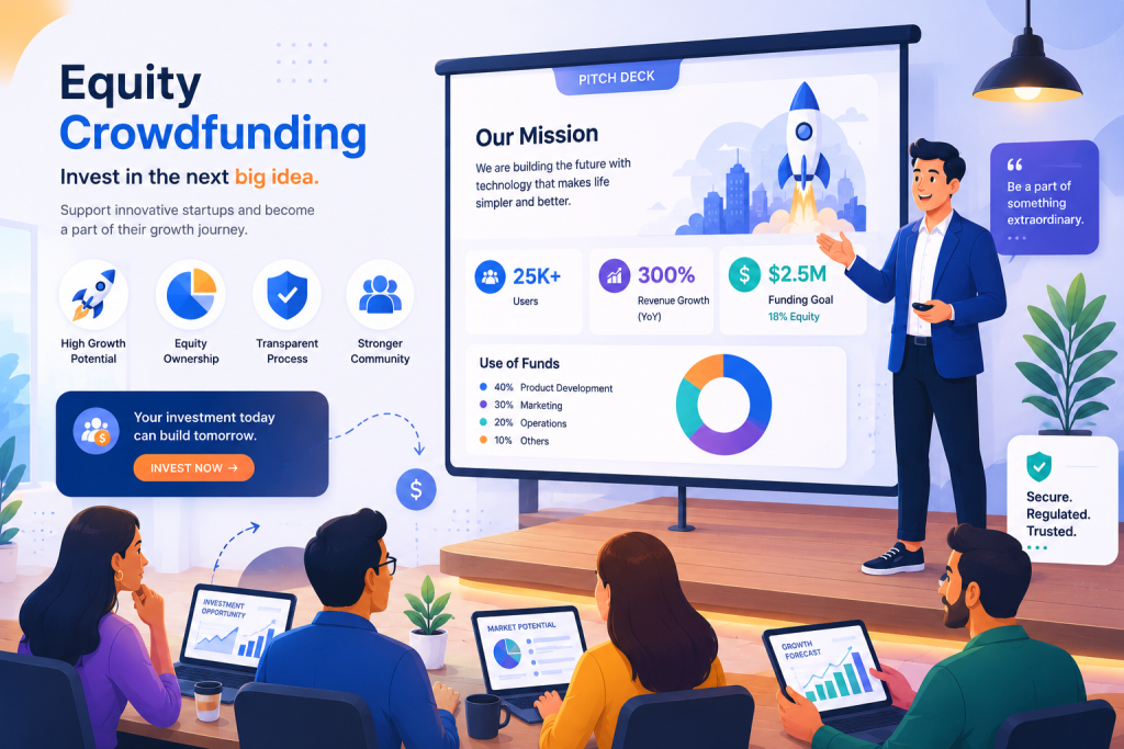 Startup founder raising equity investment through a crowdfunding platform