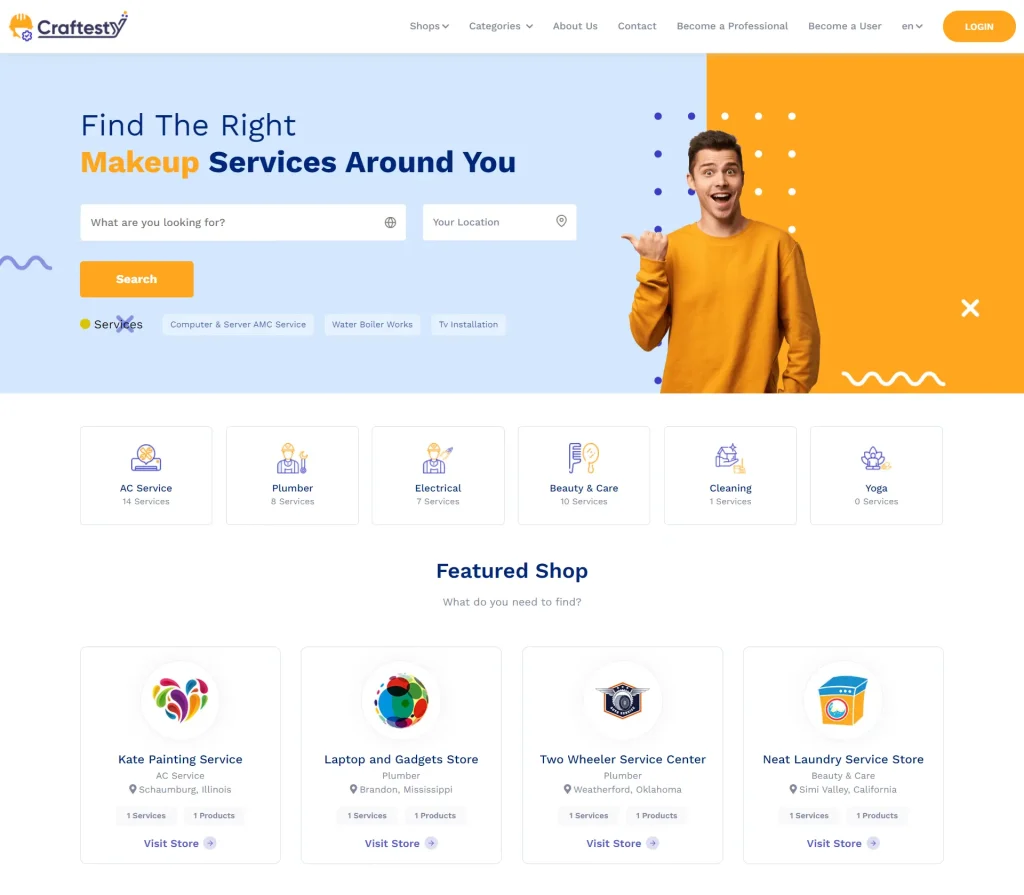 Craftesty - Multi Vendor Service Booking System for Cleaning, Salon, Maid with Ecommerce