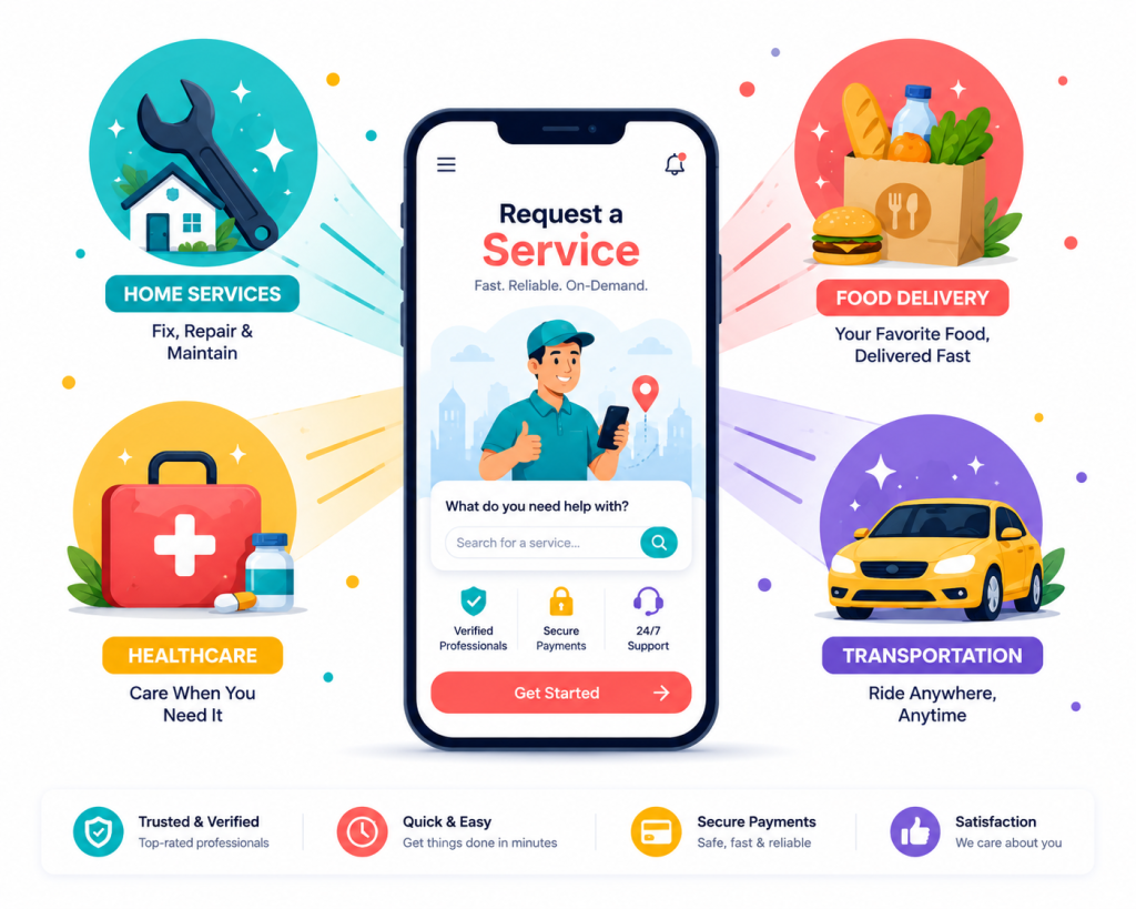 on-demand service platform connecting customers with service providers through a smartphone app