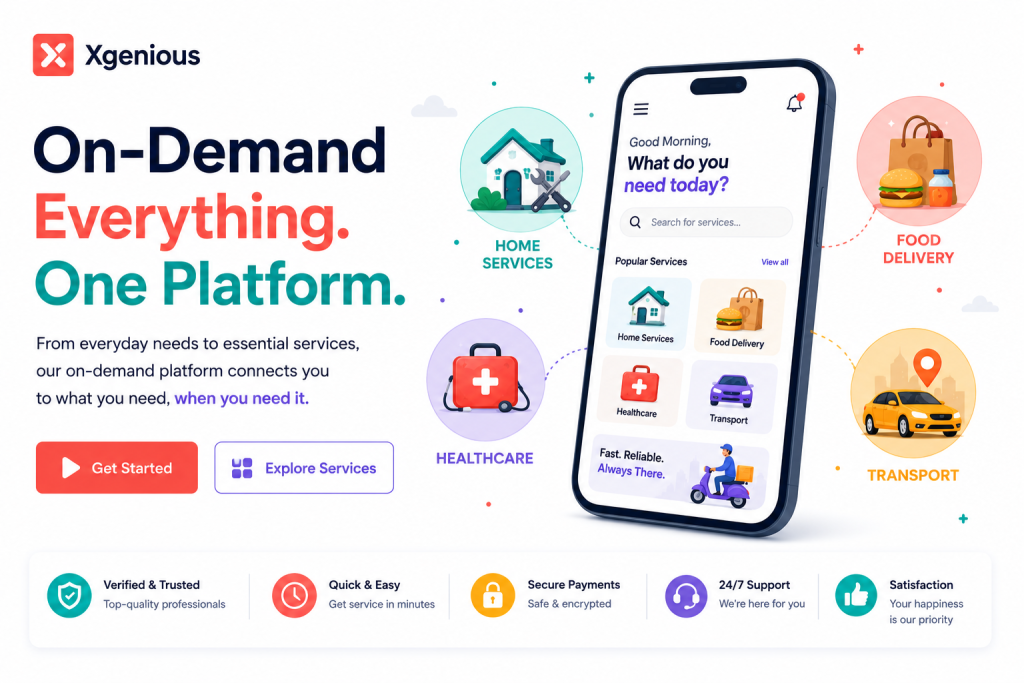 five major categories of on-demand service including food, home services, healthcare, transport, and freelance