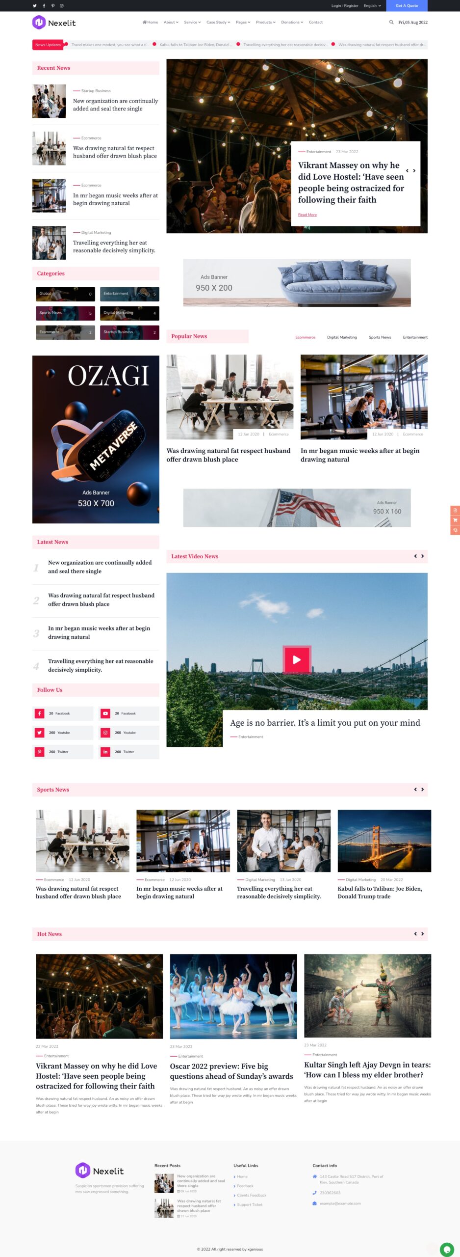 Nexelit News & Magazine homepage demo