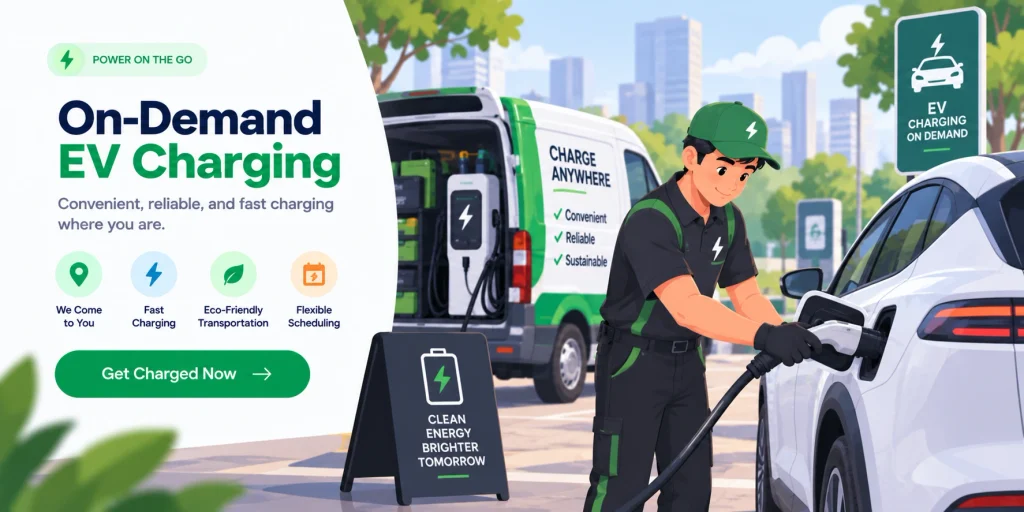 On-demand EV charging service business idea with an electric vehicle being charged