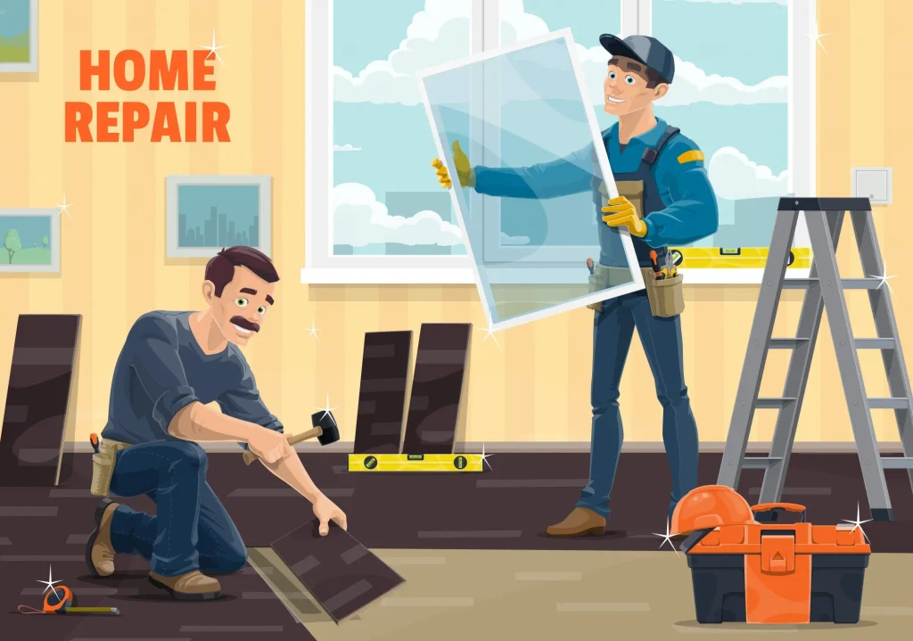 On-demand home repair service with a technician fixing plumbing booked through an app