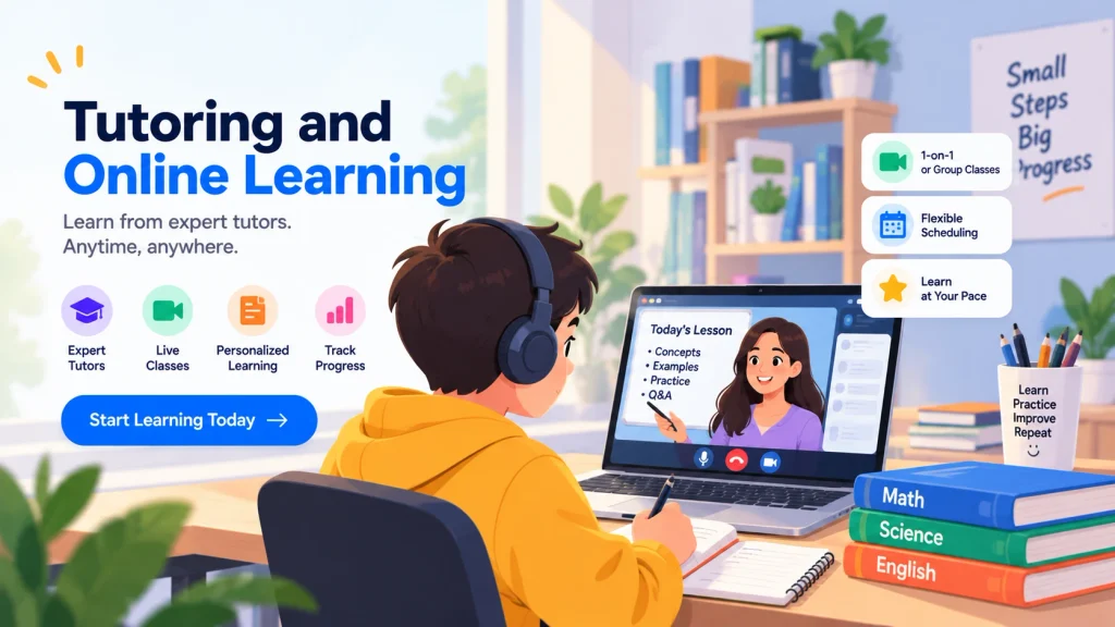 On-demand tutoring and online learning service connecting a student with a tutor