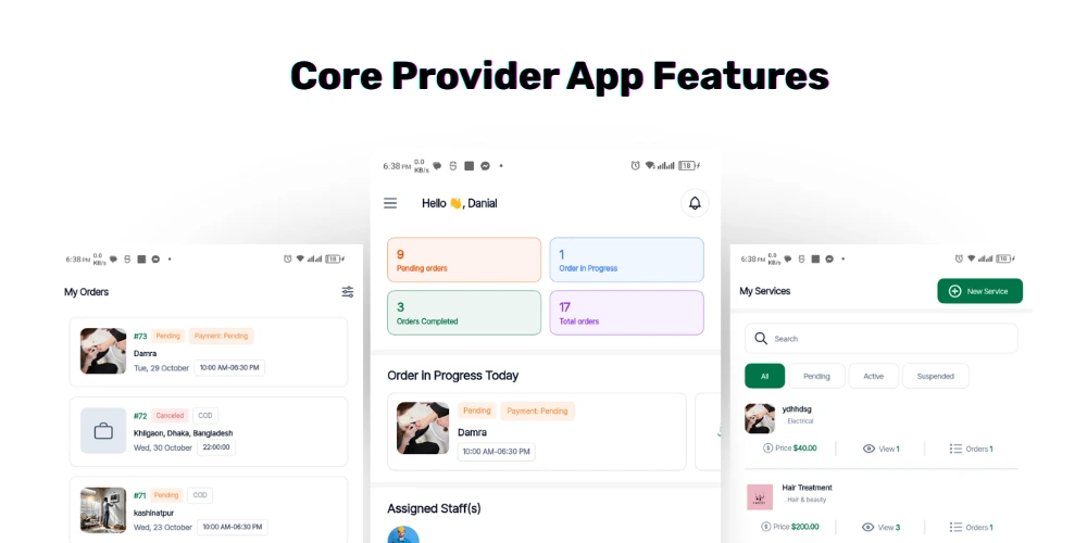 Service provider app development core features Title: Essential Features in Service Provider App Development Caption: Comprehensive feature set for service provider app development