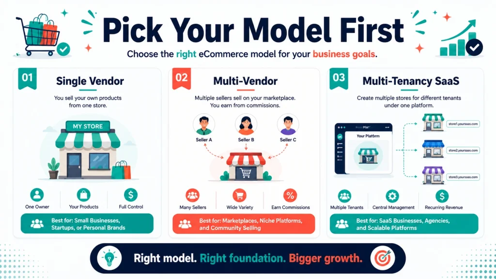 Single vendor versus multi-vendor versus SaaS eCommerce PHP script models