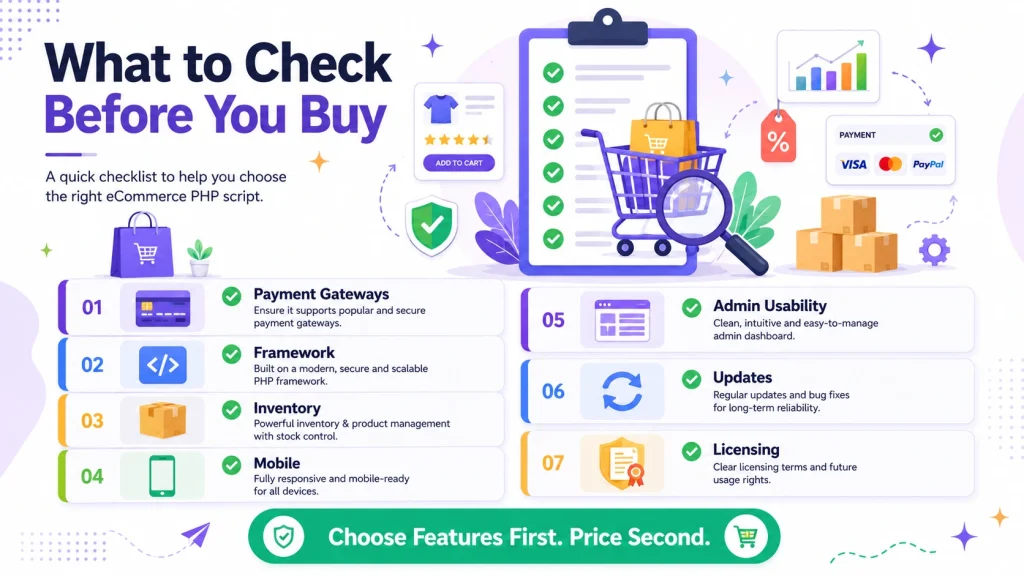 Key features checklist for choosing an eCommerce PHP script