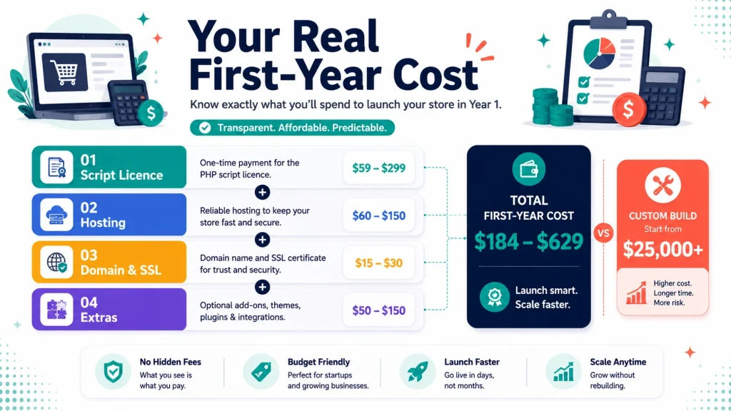 First year cost breakdown for an eCommerce PHP script