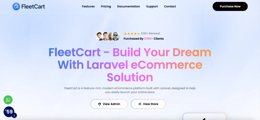 Screenshot of FleetCart Laravel Ecommerce System showcasing ecommerce dashboard and features