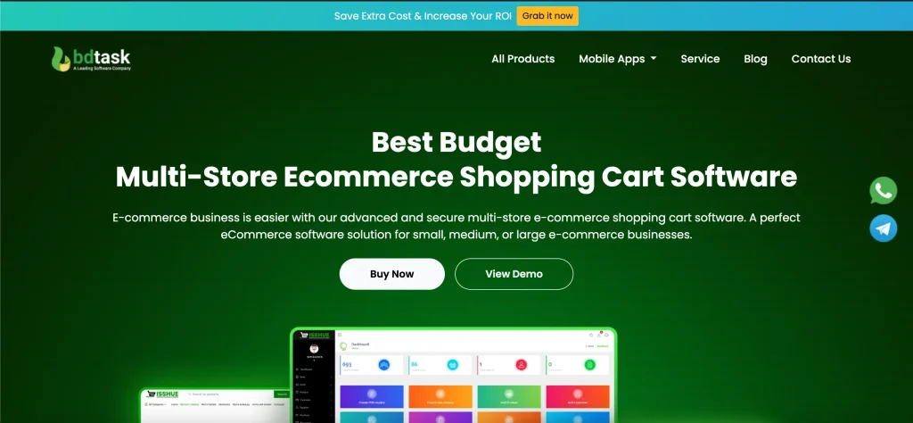 Screenshot of Isshue multi‑store eCommerce shopping cart solution dashboard with POS features