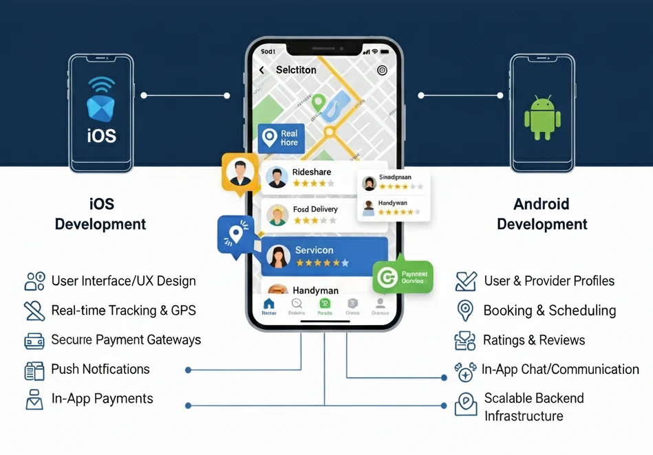 Infographic showing the mobile experience in on-demand service marketplace development
