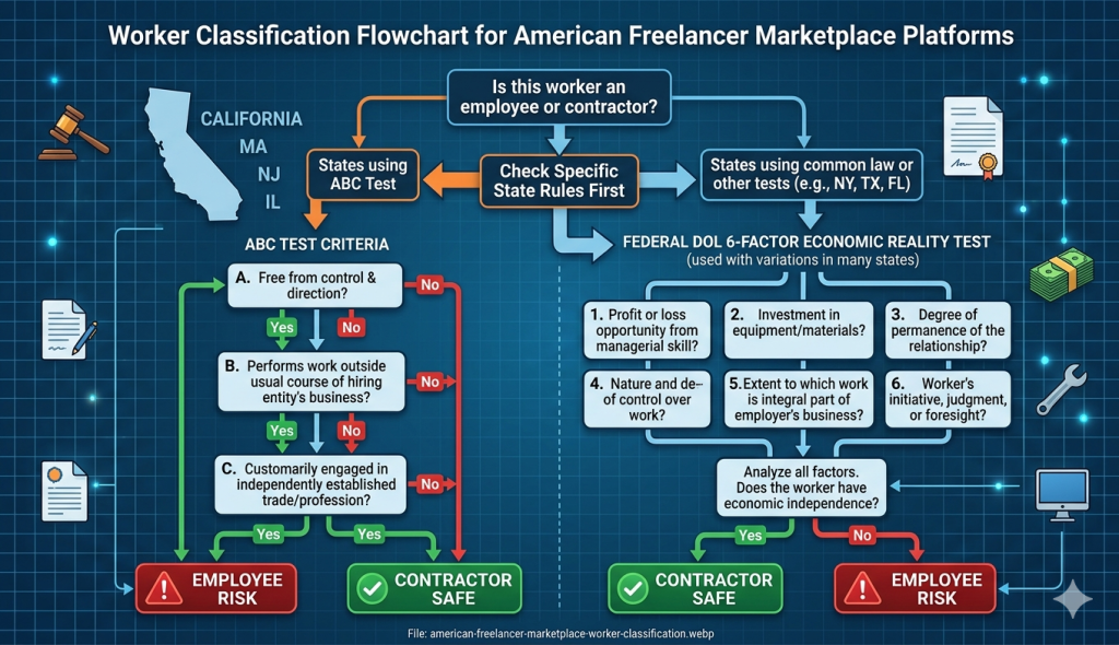 worker classification flowchart American freelancer marketplace regulations ABC test DOL 2024