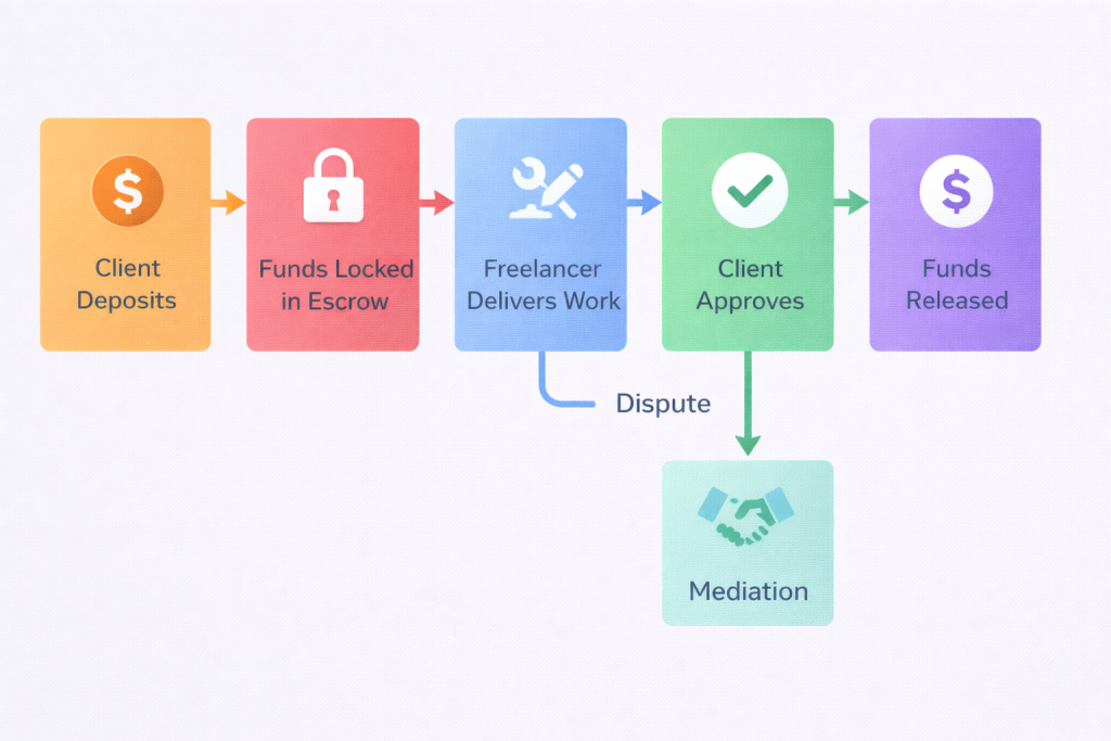 freelancer hiring marketplace development escrow payment flow and dispute resolution