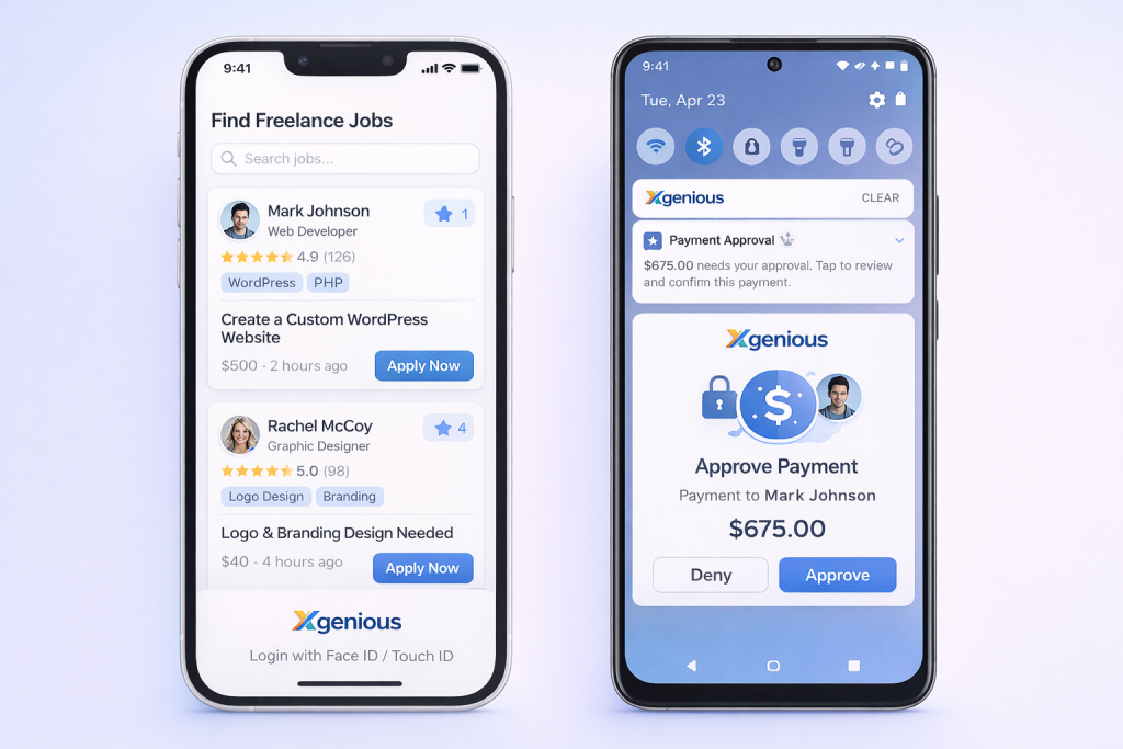 freelancer hiring marketplace development mobile app interface iOS and Android