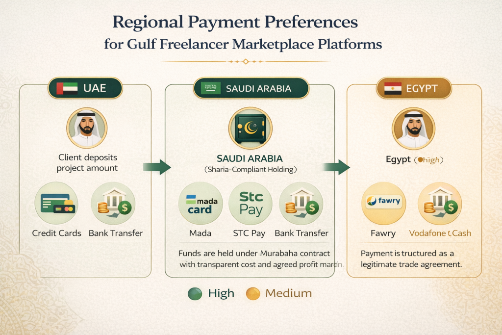 Middle East freelancer marketplace payment methods regional preferences Gulf