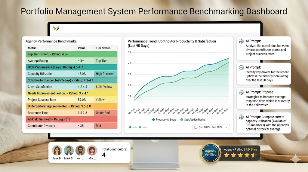 portfolio management systems freelancer platforms performance benchmarking analytics dashboard