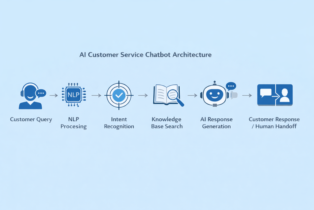 how AI customer service chatbot works – process diagram (Best AI Customer Service Chatbots )