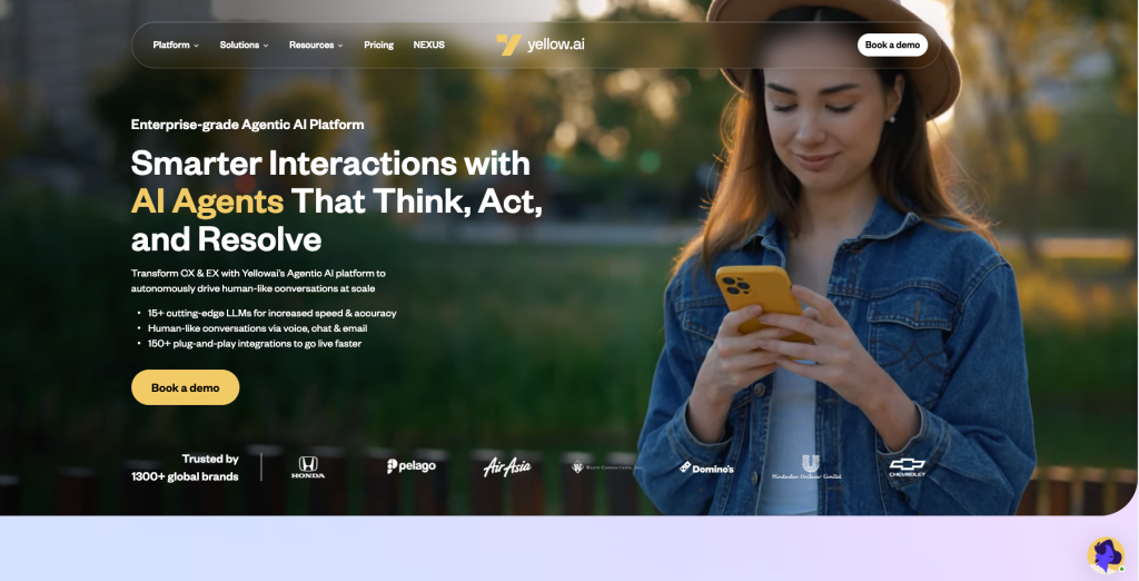 Yellow.ai multilingual AI customer service chatbot platform