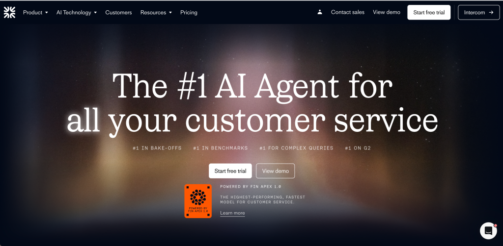Intercom Fin AI customer service chatbot interface (Best AI Customer Service Chatbots )