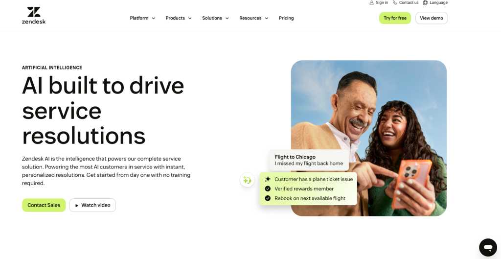 Zendesk AI customer service chatbot agent interface