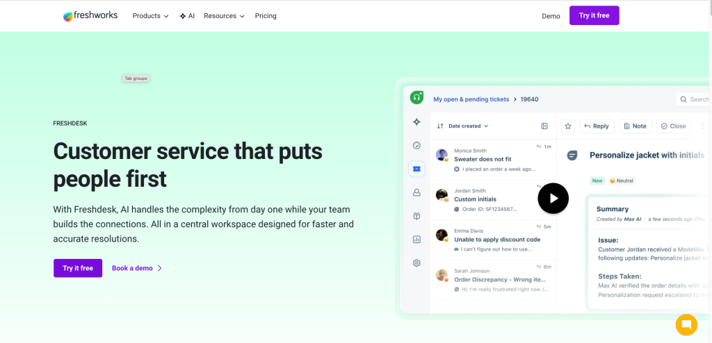 Freshdesk Freddy AI customer service chatbot