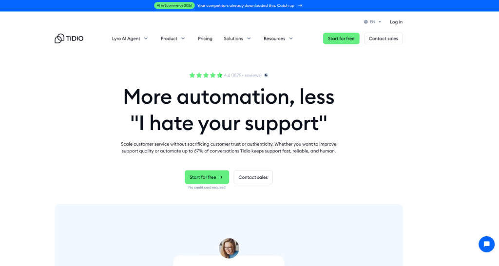 Tidio Lyro AI customer service chatbot live chat