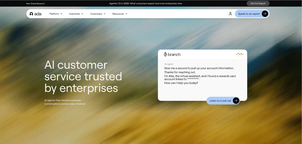 Ada AI customer service chatbot enterprise platform
