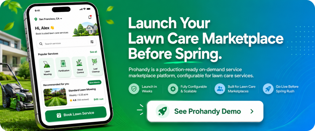Prohandy on-demand service marketplace platform CTA banner for lawn care app development