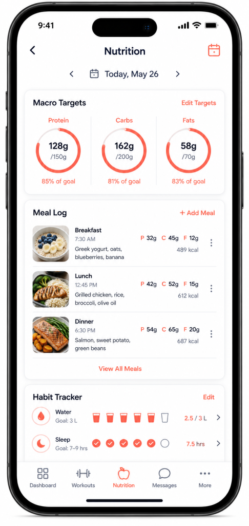 workout plan builder inside personal trainer app development