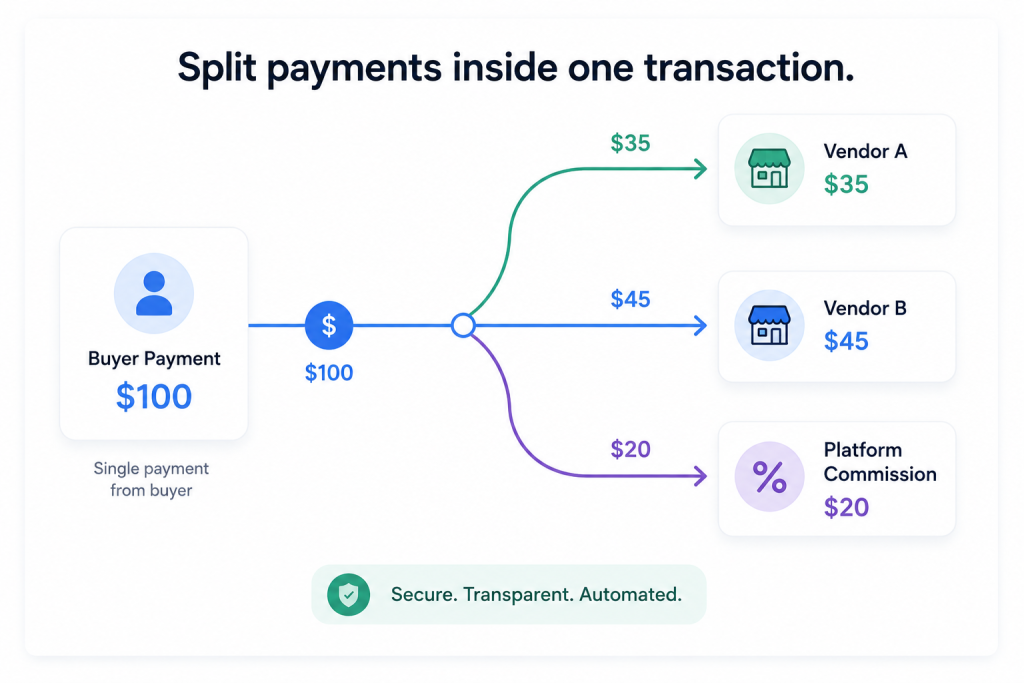 split payments diagram for multi-vendor marketplace development