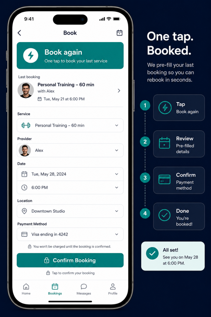 customer app booking flow inside on-demand service app development