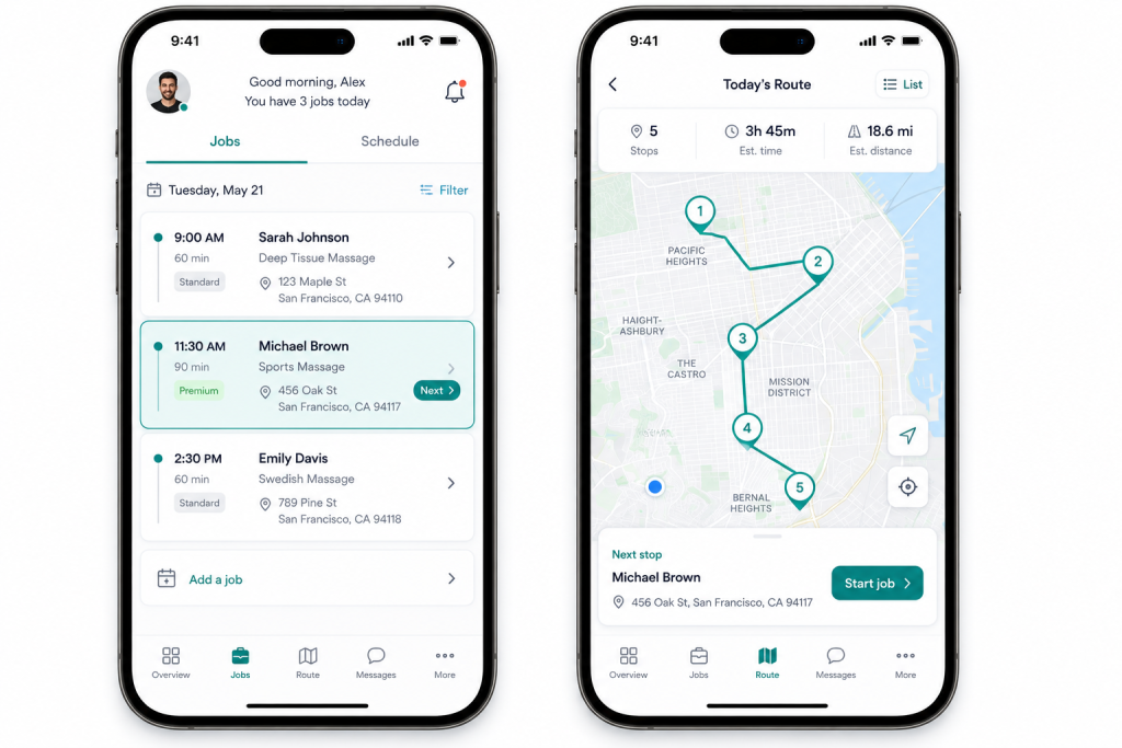 provider app job queue and route optimization screens
