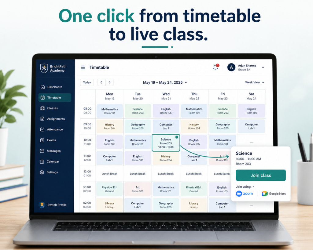 online classes integration with a free school management platform