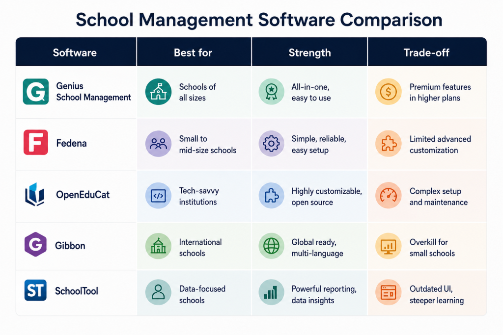 five free school management software platforms compared