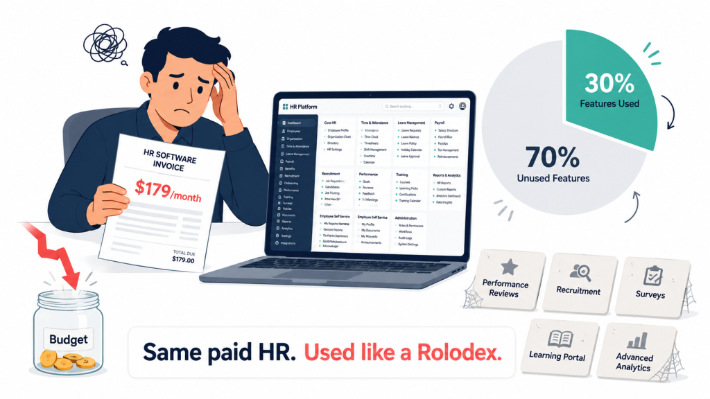 25-person small business overpaying for unused HR features