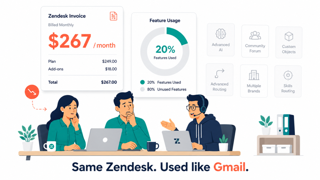 small business overpaying for unused Zendesk features