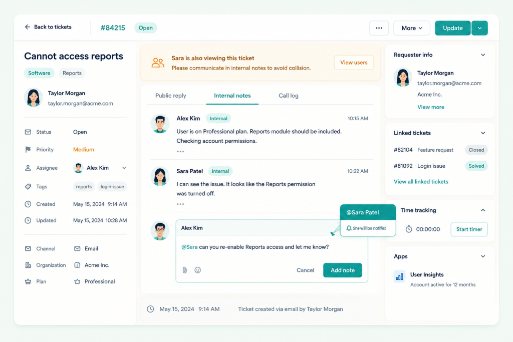 Image 6: team collaboration features in a small business help desk