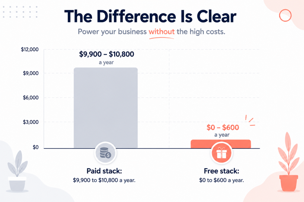 cost comparison of best free business software versus paid stack
