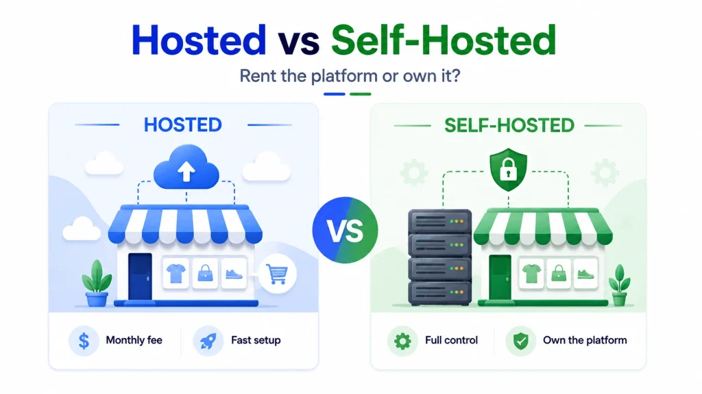 Hosted versus self-hosted SaaS ecommerce platform comparison